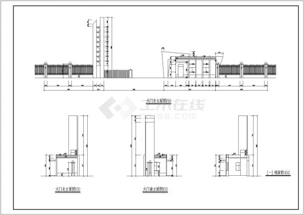 厂房设计_某厂房区大门建筑详细方案设计施工CAD图纸-图一
