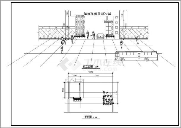 某工业厂区大门建筑完整详细方案设计施工CAD图纸-图一