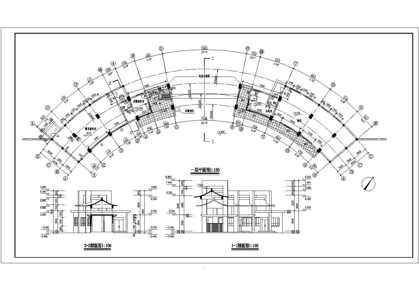 某常见工业厂区大门建筑详细方案设计施工CAD图纸
