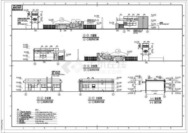 某小区内建筑门卫建筑完整详细方案设计施工CAD图纸-图二