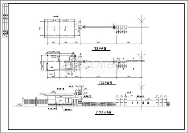 某小区建筑门卫详细方案设计施工CAD图纸-图一