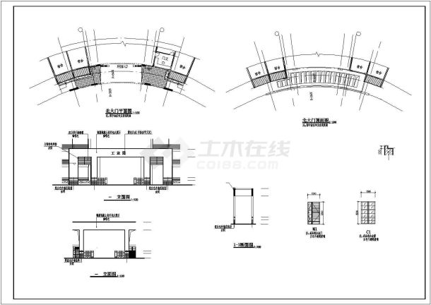 某小区北大门建筑详细方案设计施工CAD图纸-图一