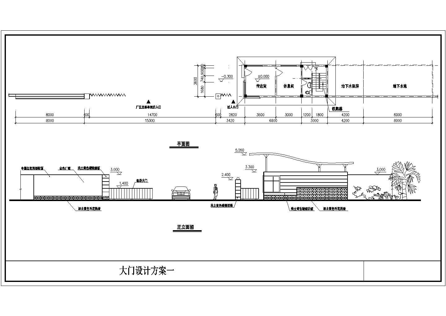 某小型商业大门建筑详细方案设计施工CAD图纸