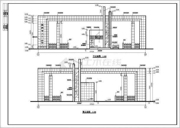 某中式学校大门建筑详细方案设计施工CAD图纸-图一