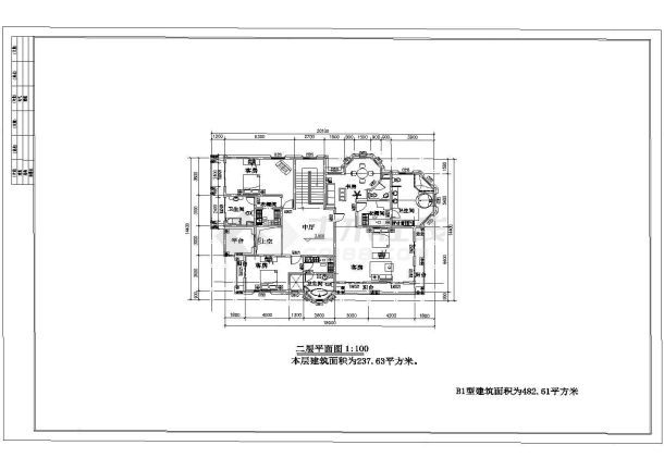 抚顺首层面积339平米别墅详细建筑施工图-图二