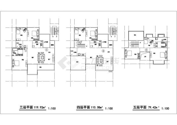 郑州市某小区600平米5层住宅平面户型设计CAD图纸（1梯1户）-图二