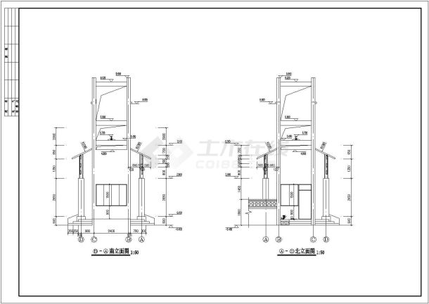 杭州某别墅小区特色大门全套建筑施工cad图(含立面墙装饰分隔大样图)-图一