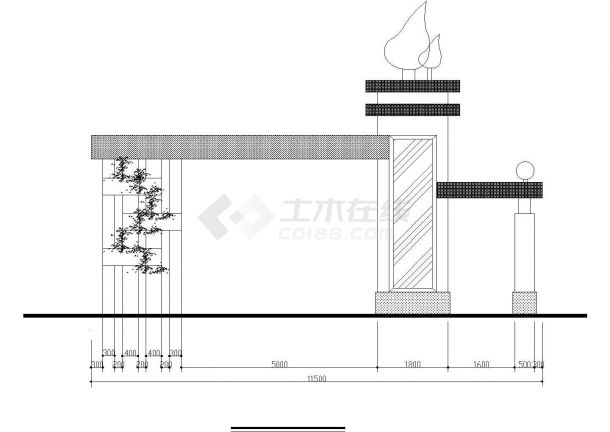 某建筑装修公司图库学校大门全套建筑施工设计cad图(含底层平面图)-图二