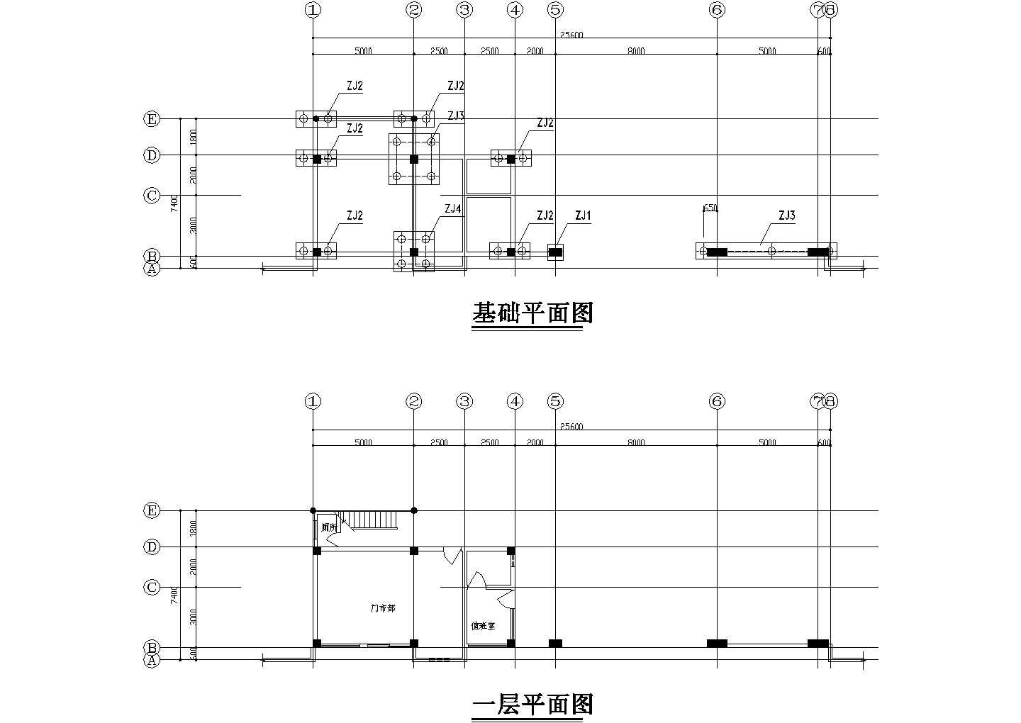 某建筑装修公司图库学校大门全套建筑施工设计cad图(含底层平面图)