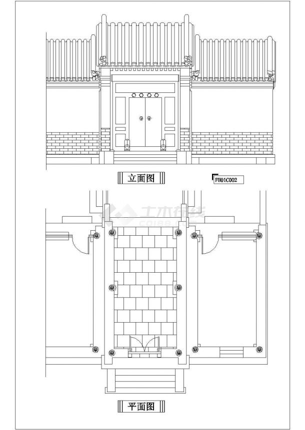 中式风格样板房古典大门全套装修施工设计cad图纸-图二