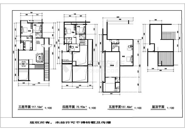 广州某小区625平米5层住宅楼平面设计CAD图纸（1梯1户）-图一