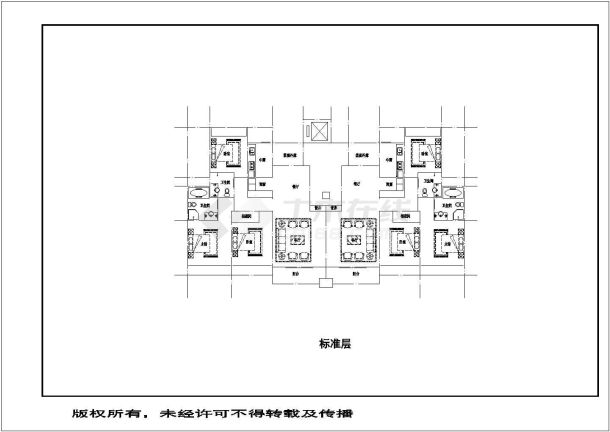 上海某小区住宅楼标准层户型设计CAD图纸（1梯2户/含跃层）-图一