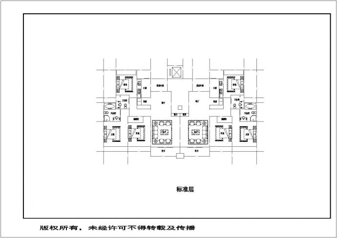 上海某小区住宅楼标准层户型设计CAD图纸（1梯2户/含跃层）_图1