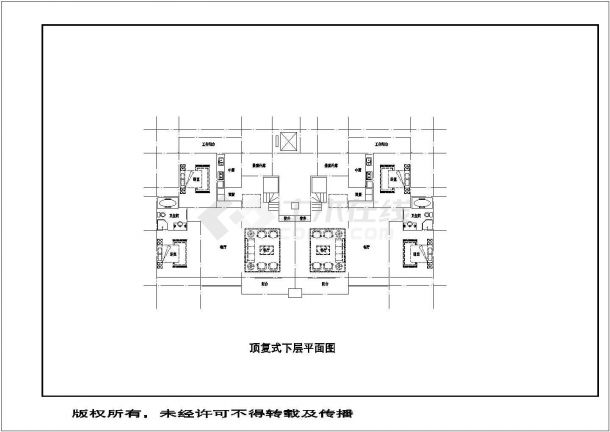 上海某小区住宅楼标准层户型设计CAD图纸（1梯2户/含跃层）-图二