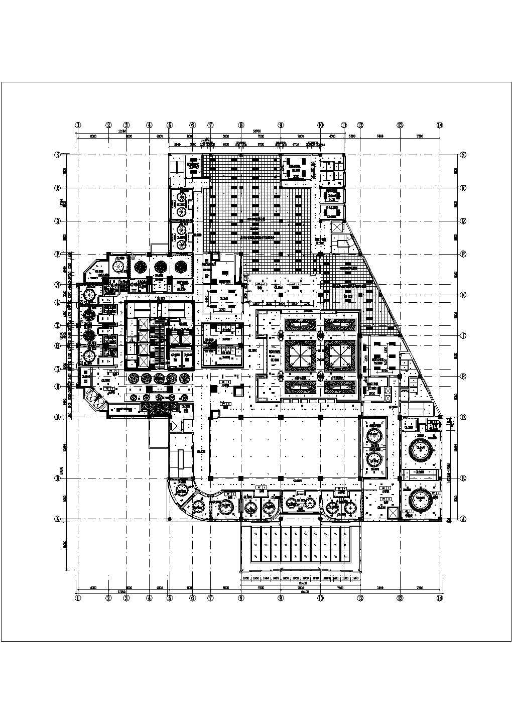 某浙江五星级酒店二层餐厅CAD设计施工图2层顶面图