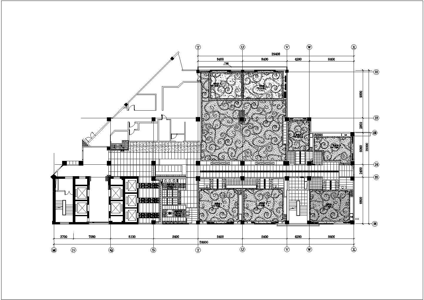 某厦门五星酒店中餐厅施工CAD图四层中餐地面布置图