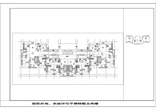 温州某小区122+67平米标准层对称户型设计CAD图纸（1梯4户）-图二