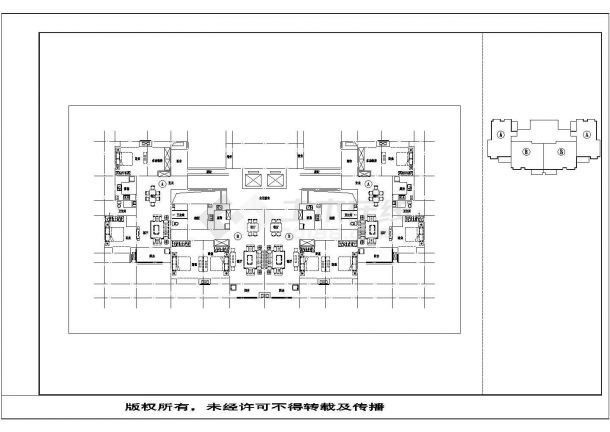 济南某高档小区住宅80+86平米标准层对称户型设计CAD图纸（1梯4户）-图二