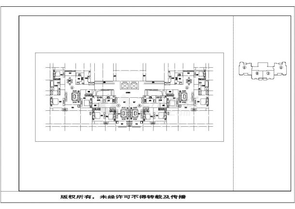 上海某小区住宅楼93+144平米标准层对称户型设计CAD图纸（1梯4户）-图二
