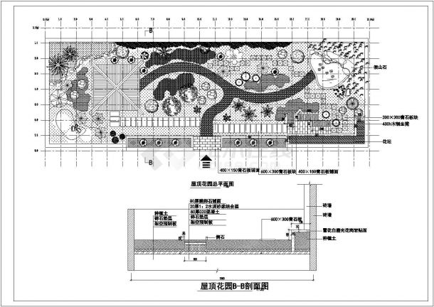 某小高层住宅楼屋顶花园绿化规划设计cad施工图纸-图一