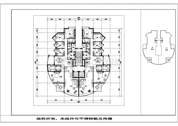 深圳锦瑟繁华小区住宅每户200平标准层户型设计CAD图纸（1梯2户）-图二