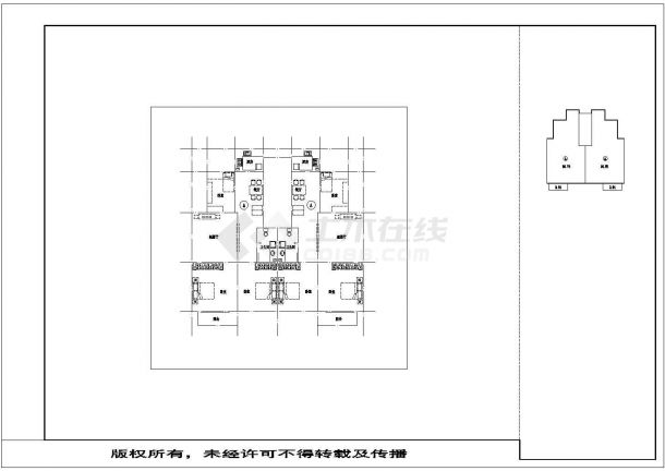 天津水榭楼阁小区住宅每户110平对称户型设计CAD图纸（1梯2户）-图二