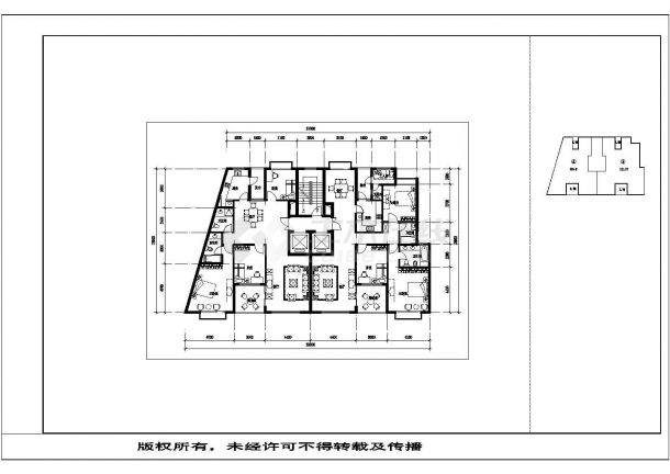 大连青云林海小区住宅每户151平对称户型设计CAD图纸（1梯2户）-图二