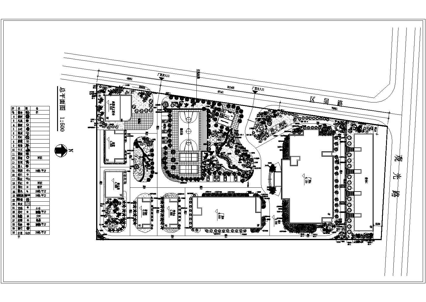 某厂宿舍区绿化规划设计cad总图(带效果图)