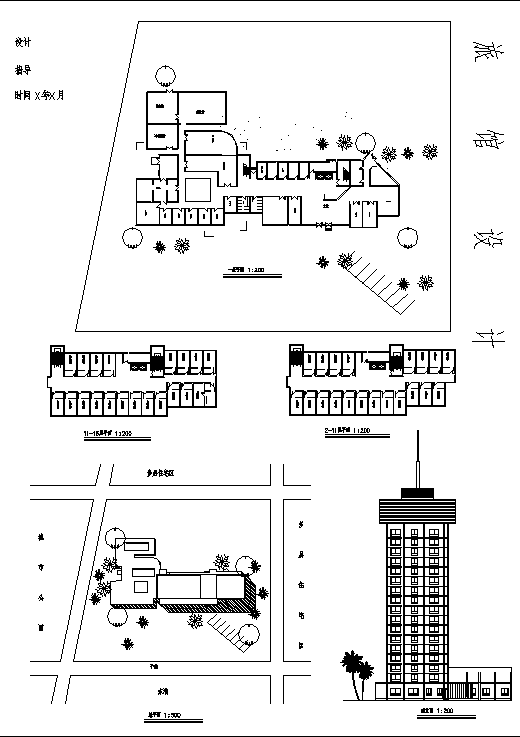 16层简单的旅馆综合楼建筑设计施工cad图纸