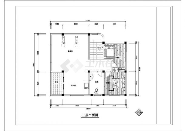 昆山市装修某综合体内带健身房三层别墅装修cad详细施工图-图二