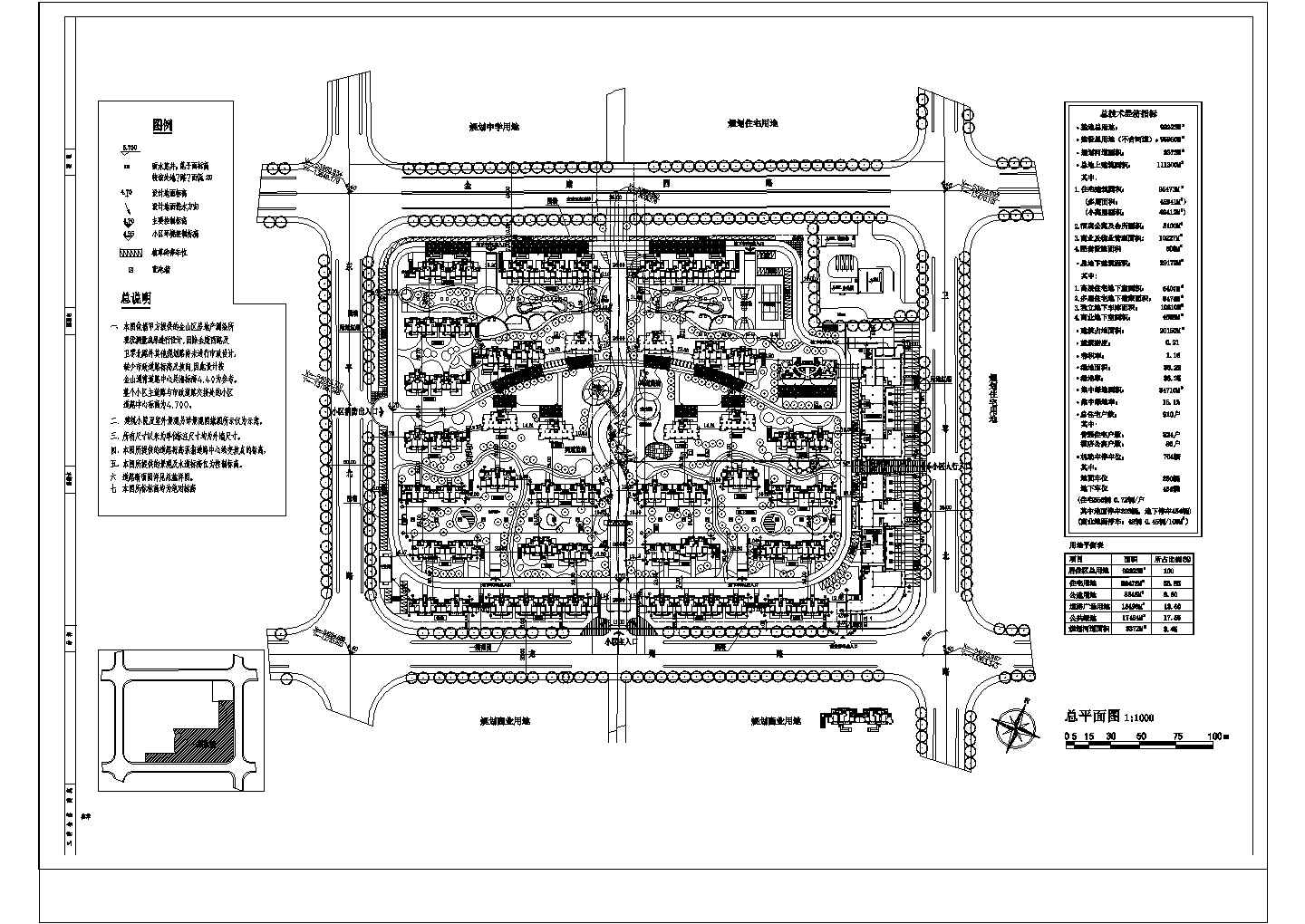 【黄冈】某大型住宅小区全套规划施工设计cad图(含总平面图)