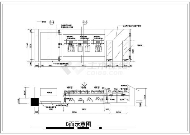 某小型商场服饰专卖店装修详细方案设计施工CAD图纸-图二