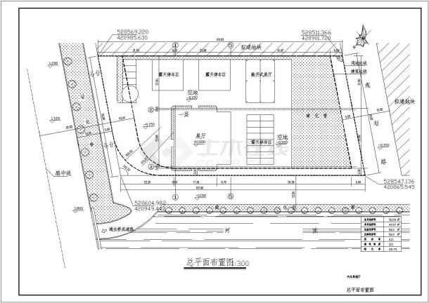 某一层汽车展销厅建筑设计cad施工图-图一