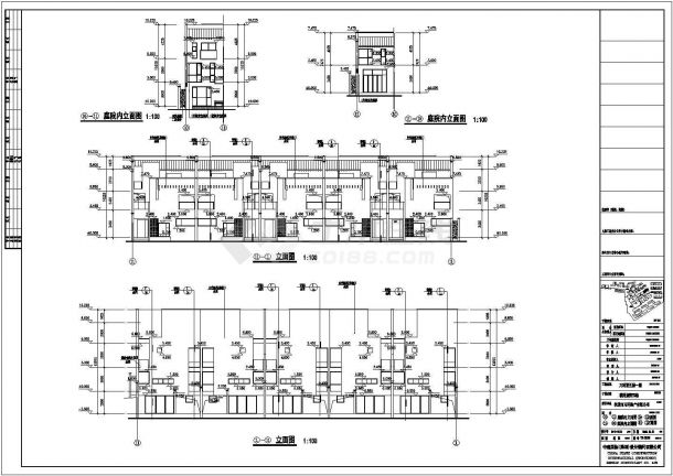 天津某小区1700平米三层联排式高档住宅楼建筑设计CAD图纸-图一