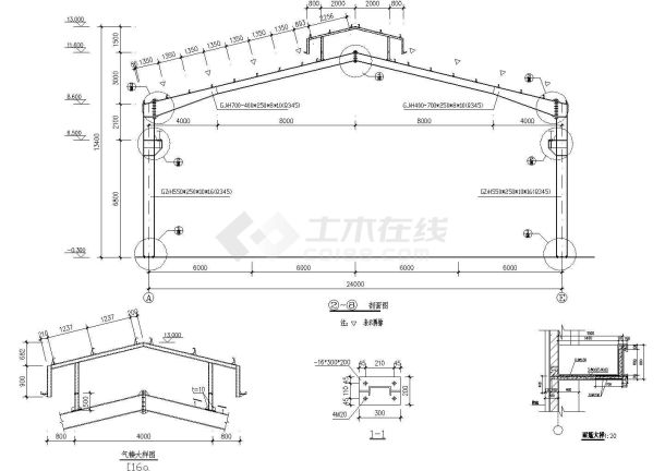 某地24m跨门式钢架轻型房屋钢结构厂房施工图（设计说明）-图二