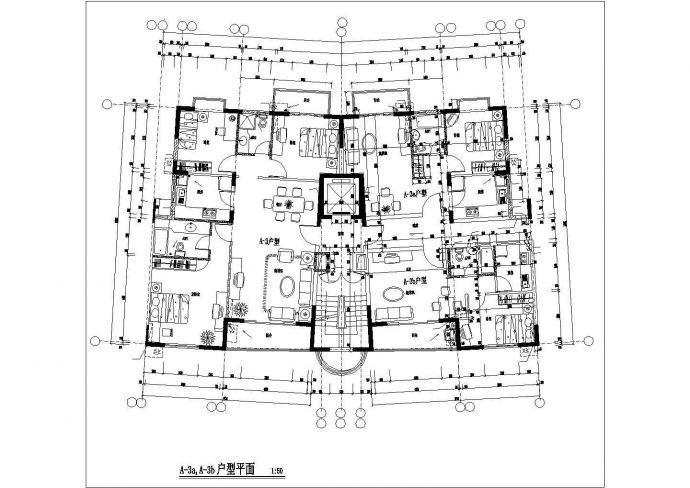 芜湖碧水明珠小区59+56+115平标准层户型设计CAD图纸（1梯3户）_图1