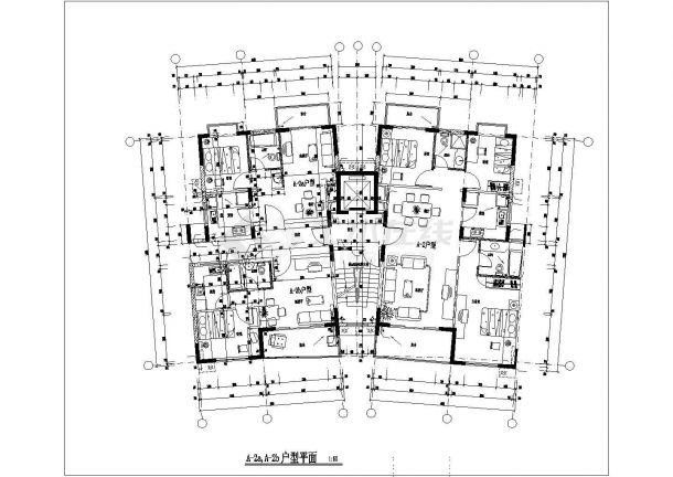 广州富华家园小区54+52+106平米标准层户型设计CAD图纸(1梯3户）-图一