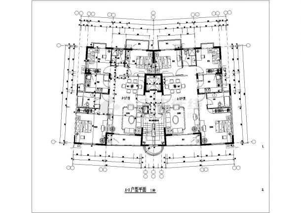 石家庄枫润家园小区住宅每户117平对称户型设计CAD图纸（1梯2户）-图一
