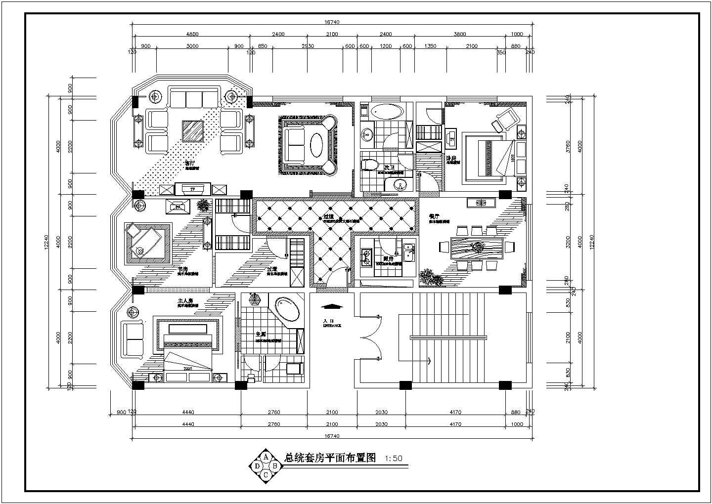 湖北省武汉市某某豪华总统套房室内装修cad平面施工图