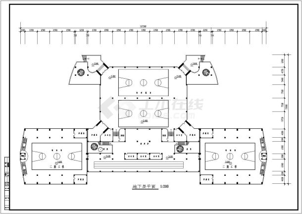 某大学三层框架结构体育馆设计cad建筑方案图（标注详细）-图二