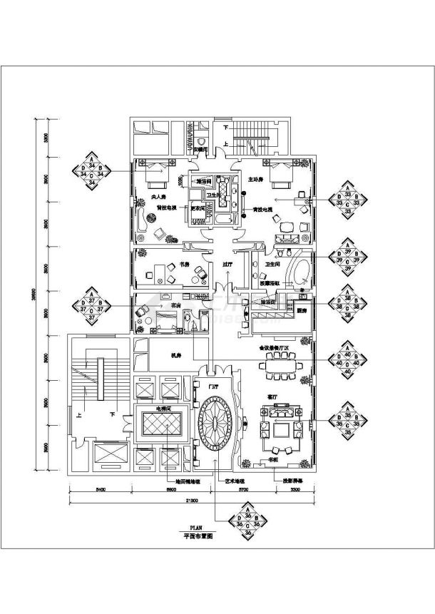 南京某星级酒店总统套房全套装修施工设计cad详图(含顶棚布置图)-图二