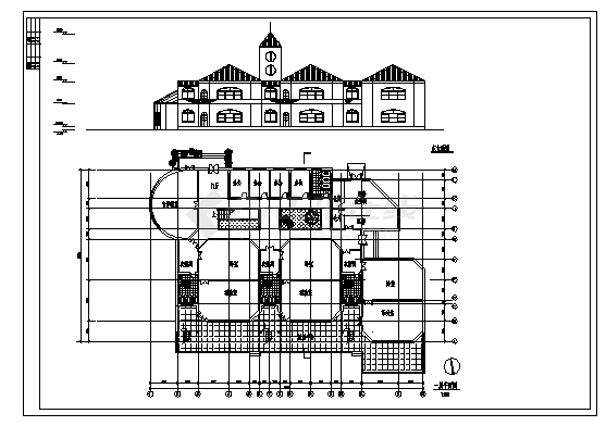 某二层欧式幼儿园教学楼建筑设计cad图，共五张-图一