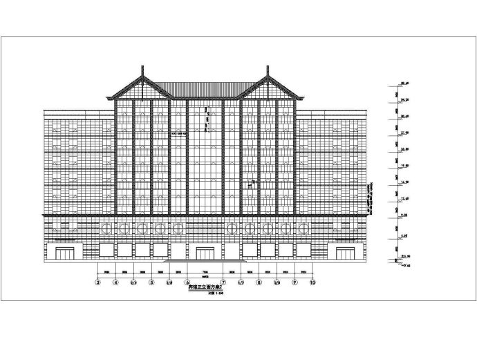 某地区高层宾馆楼身设计CAD立面图_图1