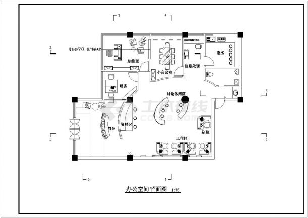 办公楼设计_【杭州】广告公司办公楼全套室内设计装修cad图(含办公空间吊顶图)-图二