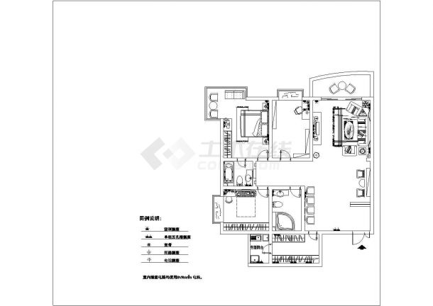 临江市某两居室户型室内家装设计装修cad平面施工图-图二