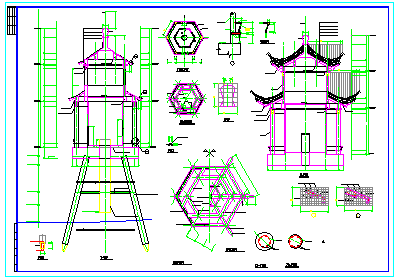 重檐仿古亭建筑设计施工cad图纸-图二