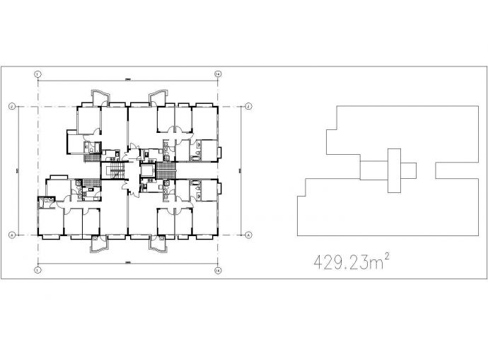 长春新城花园小区住宅总429平米标准层户型设计CAD图纸（1梯2户）_图1