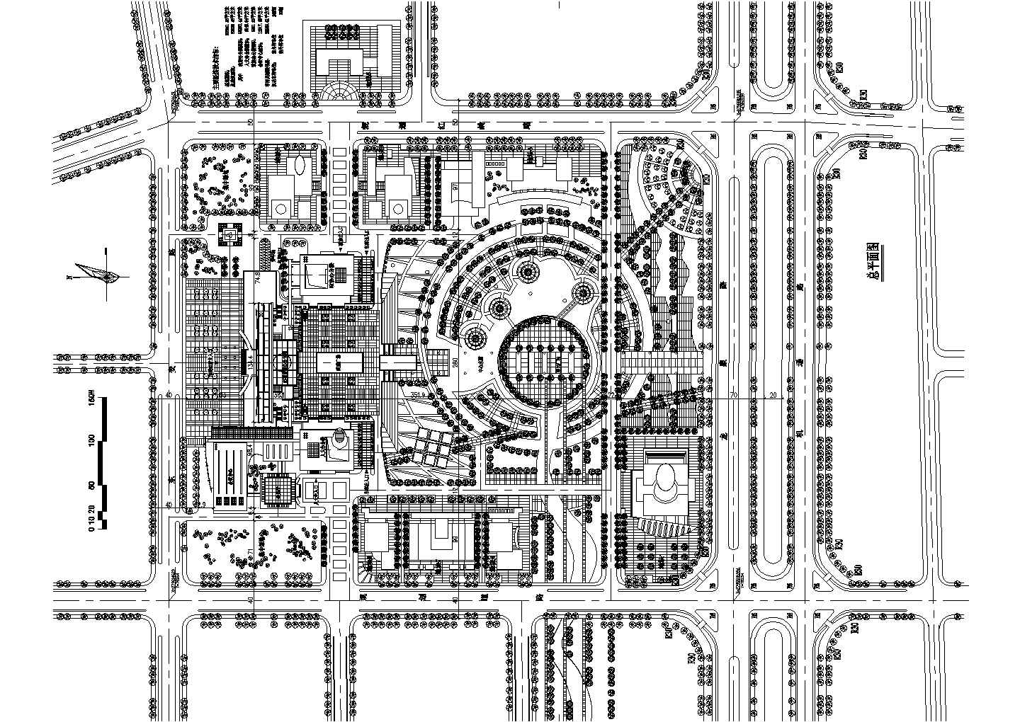 某桂林市行政中心CAD详细施工完整规划总平面图