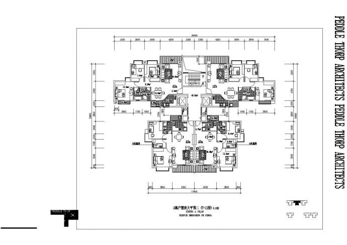 攀枝花市某新建小区住宅楼标准层1梯4户对称户型设计CAD图纸_图1