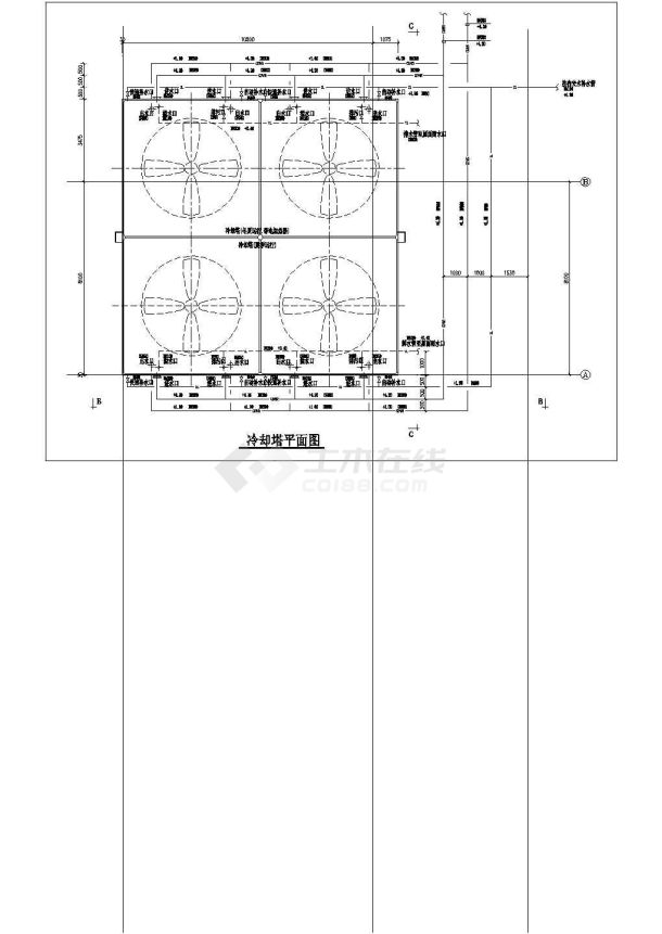 冬夏运行冷却塔（带加热）cad详细的设计施工图纸-图二